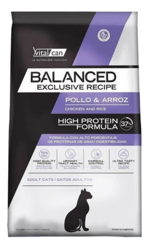 Vitalcan Balanced Para Gato Adulto Exclusive Recipe High Protein  Pollo Y Arroz x7.5 kg
