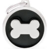 Chapita Identificadora De Mascotas Circulo Gde Hueso Grabado Color Fondo Negro Hueso Circulo Grande