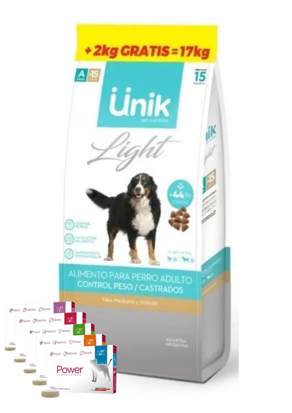 Unik Perro Adulto Control Peso  x 15 kg+2 kg Gratis+Power Comprimido Antipulgas De Regalo!!
