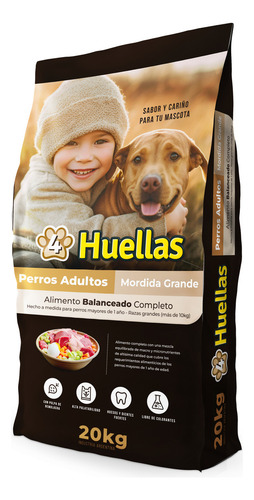 4 Huellas Alimento Perro Adulto Mordida Grande 20kg